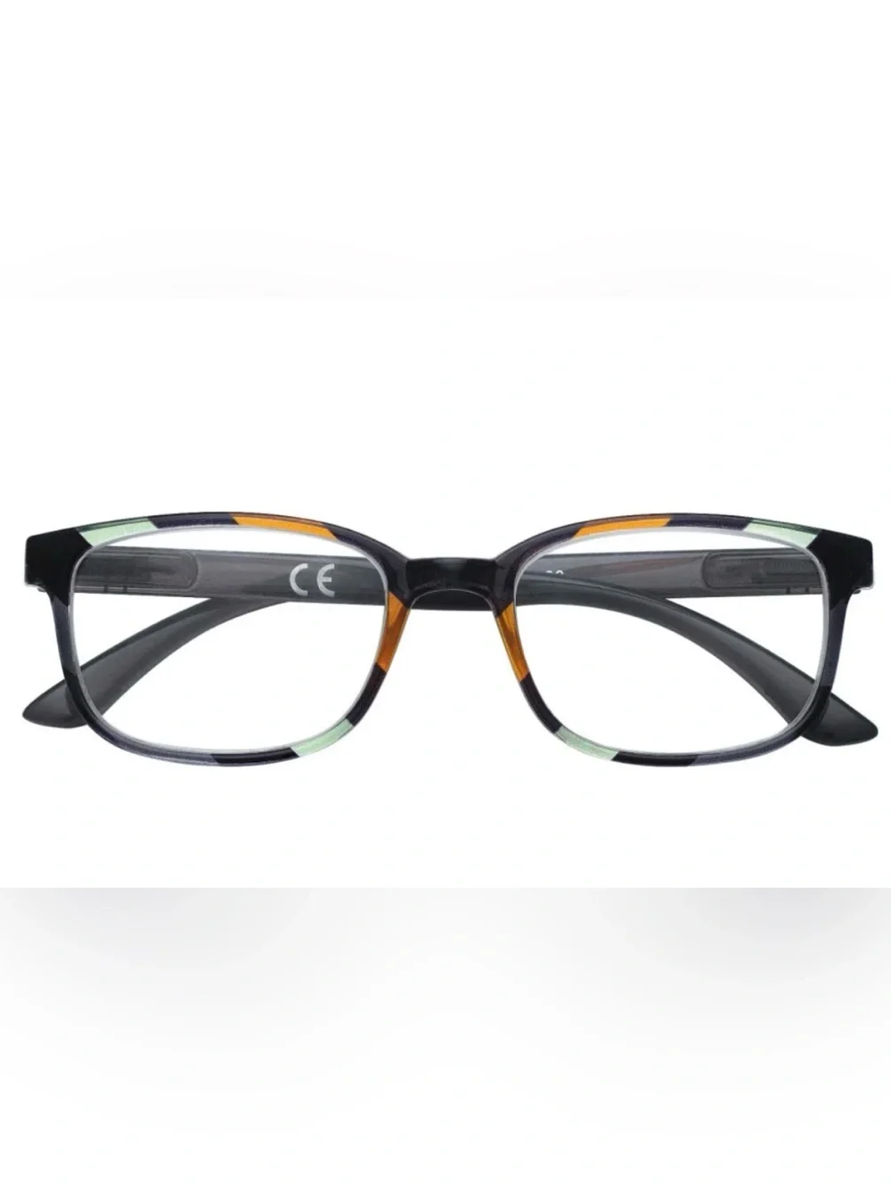 Zippo Striped Frame Reading Glasses +2.00 in Black, Orange, and Green